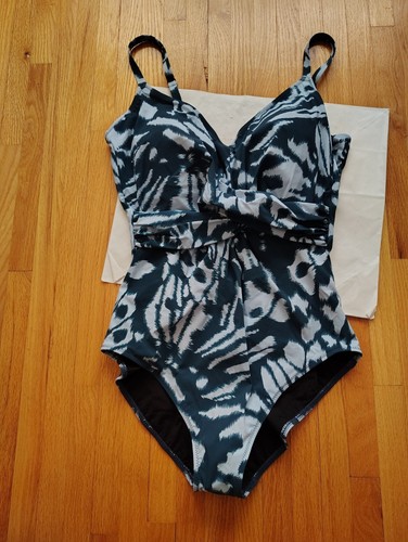 NWT GOTTEX Blue Multi Print 1 Pc Swimsuit, Size 14