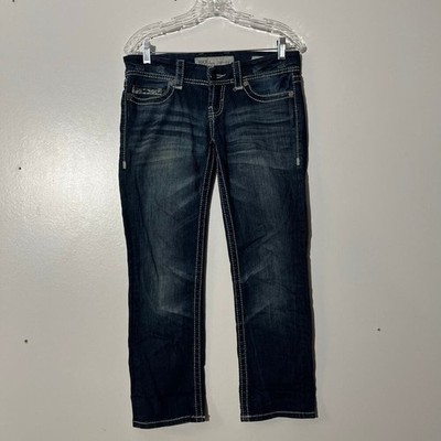 BKE Sabrina Women 27 Dark Wash Straight Leg Thick Stitch Distressed Jeans M7