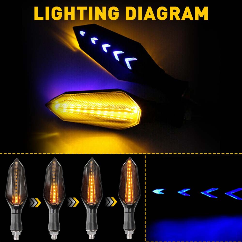 Motorcycle LED Turn Signals Amber Brake Lights Sequential Flowing Design