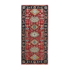 Hand Knotted Runner Rug 2'7"x6' Red Karjihooz Medallions Design Soft Wool 10364