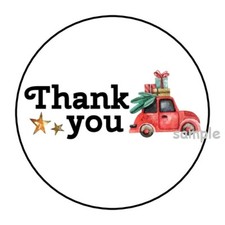 30 THANK YOU CHRISTMAS ENVELOPE SEALS LABELS STICKERS 1.5" ROUND RED CAR GIFTS