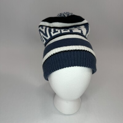 Victorias Secret Pink Nation Print Stripe Knit Winter Beanie Hat Blue One Size