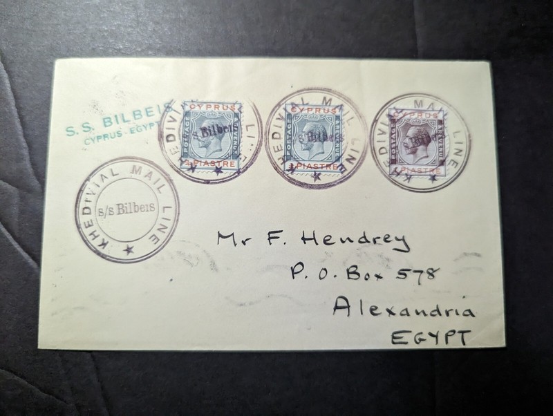 1929 Cyprus Cover to Alexandria Egypt SS Bilbeis Khedivial Mail Line
