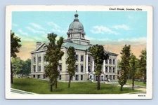 1936 Court House Ironton Ohio Linen Era Postcard Unposted Curt Teich