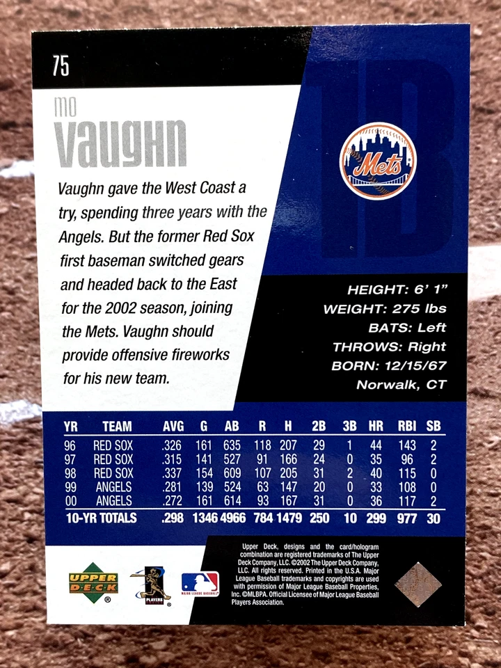 2002 Upper Deck Diamond Connection Mo Vaughn #75 - Image 2 of 2
