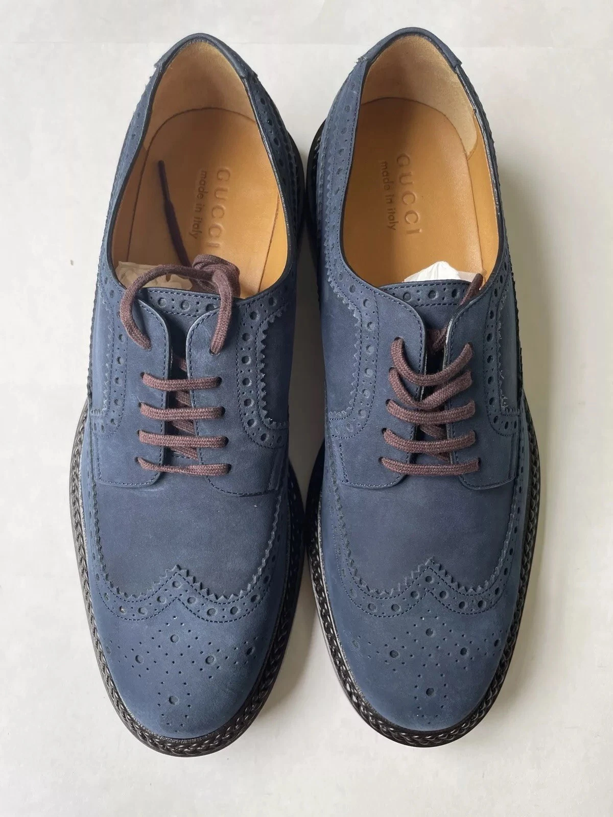 Brogues bout d’aile derby bleu nubuck GUCCI 669830 homme taille UK 10, US 10,5