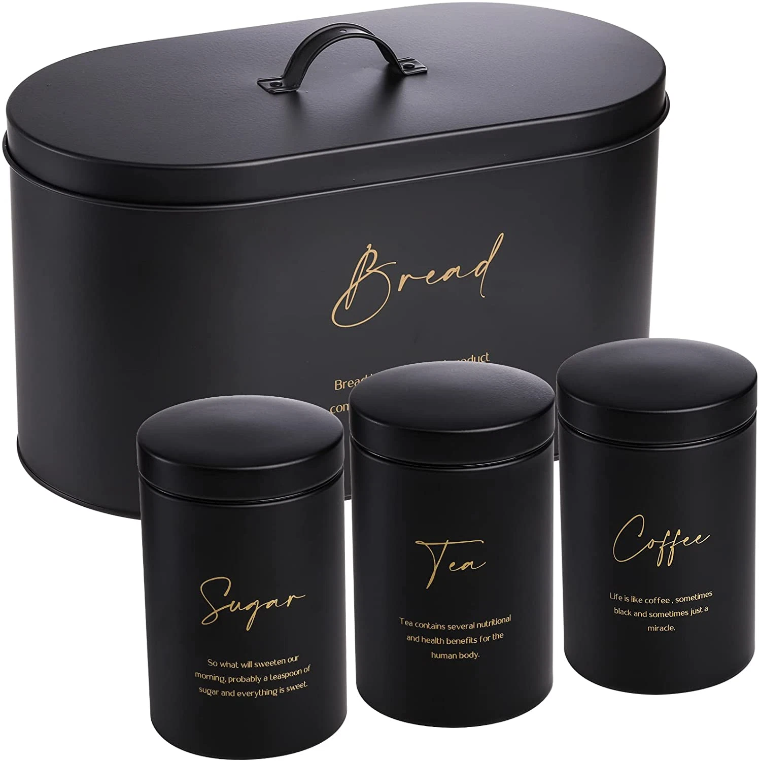 Set of 4 Bread Box and Canister Set for Kitchen Countertop Metal Bread