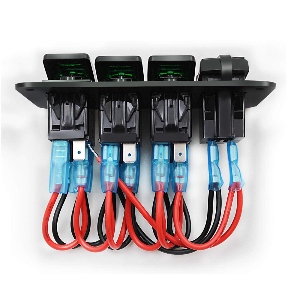 5 Gang Green LED Light Toggle Switch Panel Voltmeter USB Car Boat Marine Truck E - Foto 8