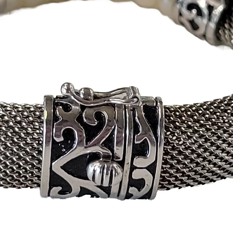 Pulsera de malla de plata de ley 925 con perlas de botón 39,4 g Foto 3 de 4