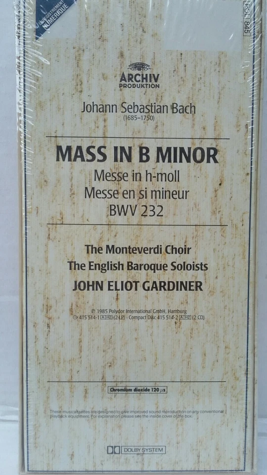 BACH Mass in B Minor Monteverdi Gardiner CASSETTE Box 1985 Archiv/Polydor SEALED - Image 2 of 4