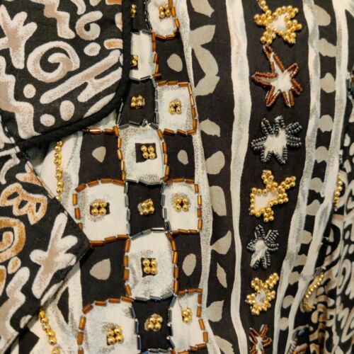 Vtg 90s Faith Abstract/Ethnic Top Shorts Pants Set Beaded Women's Size L Rayon - Picture 7 of 12