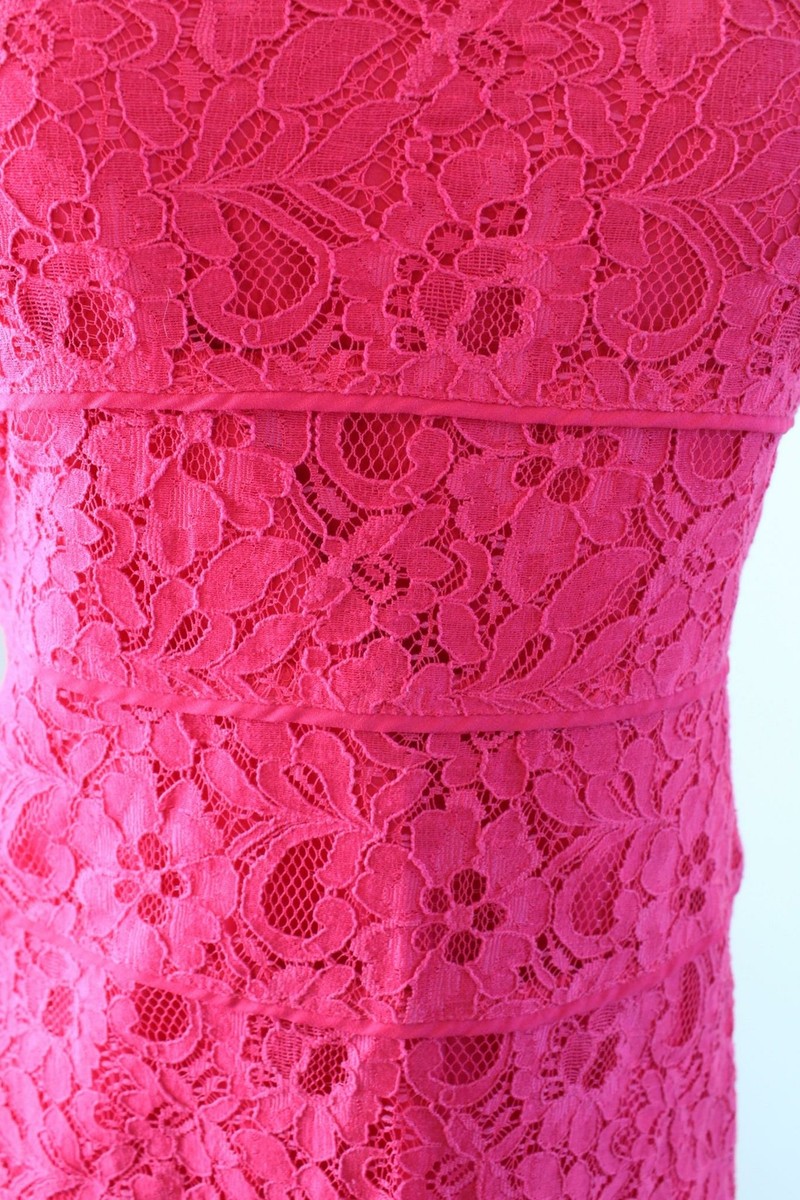 Ann Taylor Hot Pink A Line Lace Scoop Neck Cap Sleeve Dress Size 0 Cocktail  | eBay