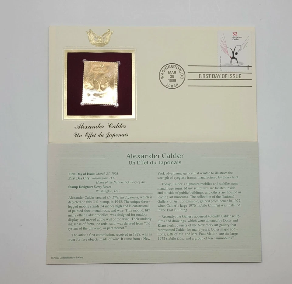 5 Alexander Calder 22kt Gold Stamps First Day of Issue 32 Cent March 1998. STP1 - Image 2 of 4
