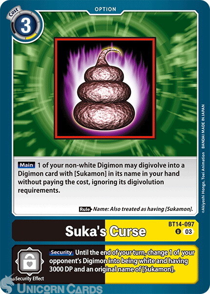 BT14-097 Suka's Curse :: Uncommon Digimon Card :: BT14: Blast Ace ::