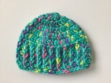 Teal Blue Green Pink Beanie Boho Crochet Hat Baby Boy Girl Unisex 0-3 months