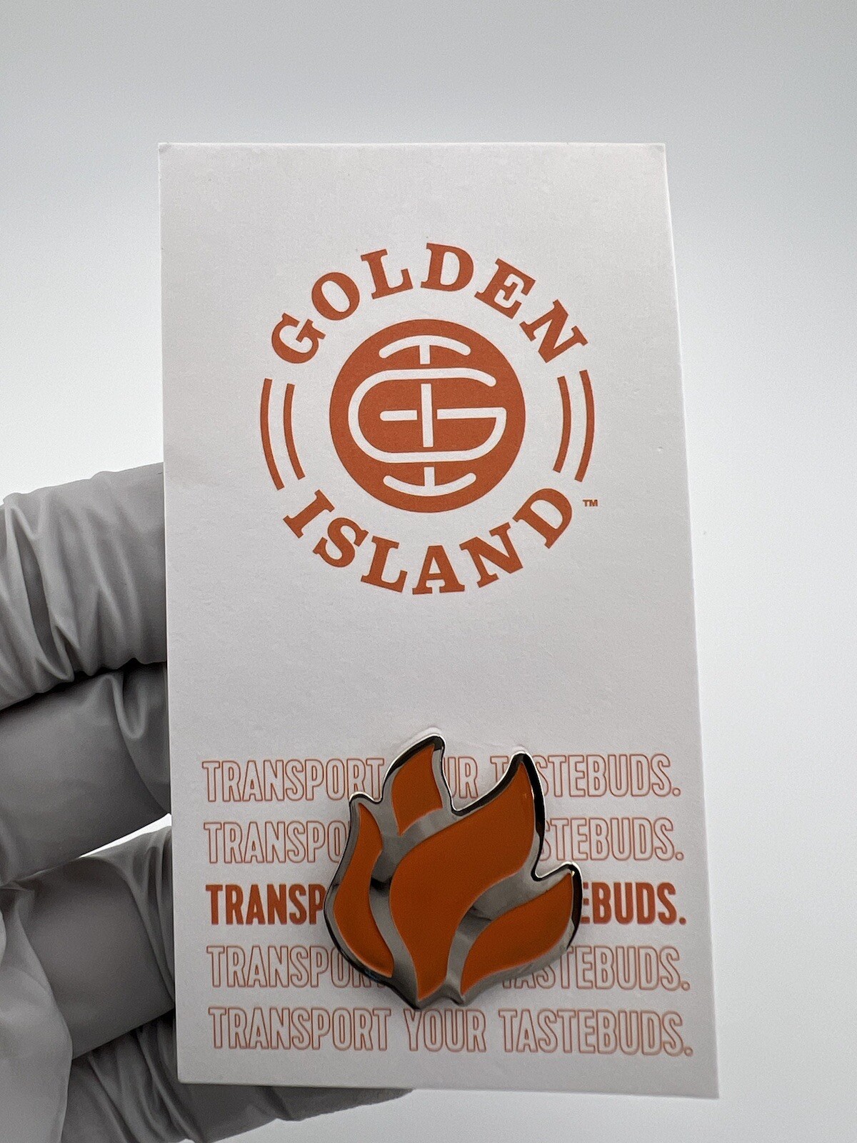 Golden Island Orange Flame Enamel Pin. Lapel. Badge.