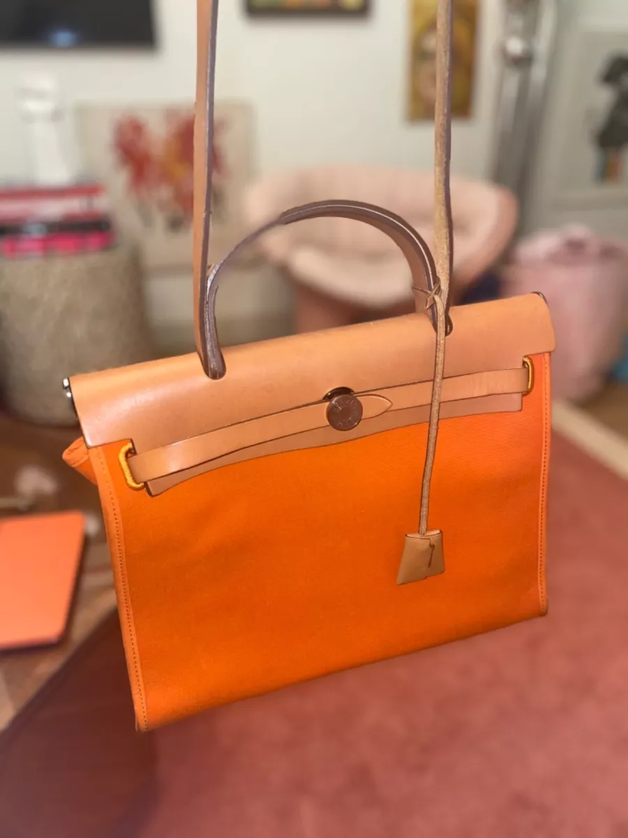 Hermes Herbag Zip Orange PM 31 Toile Vache Hunter Leather eBay