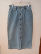 8 Petite Liz Wear Vintage 1980s 1990s Button Front Denim Jean Maxi Skirt