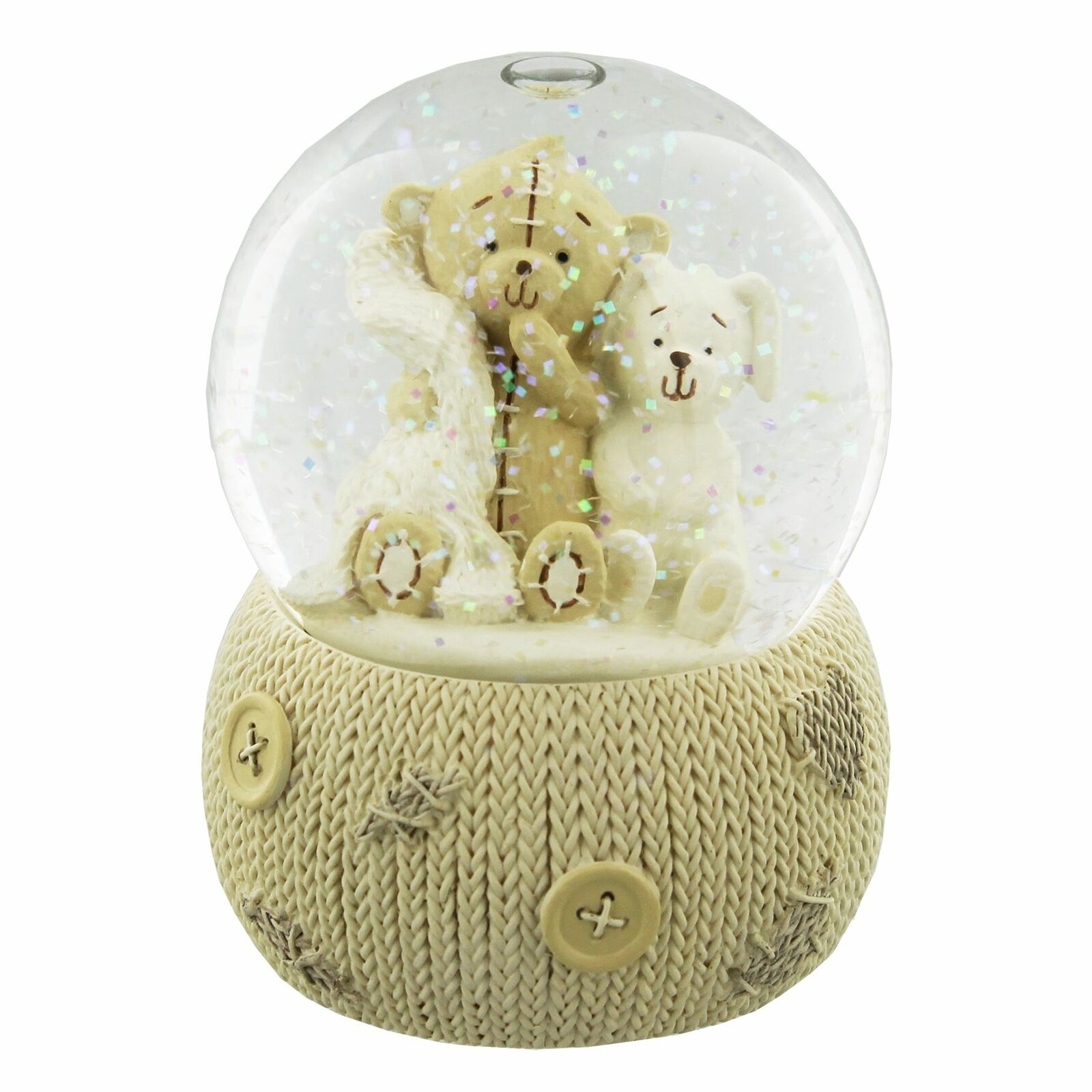 Button Corner Teddy Bear Snow Globe 