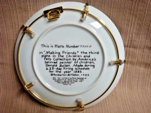 1985 ZOLAN Ltd Ed Pemberton & Oakes Porzellanteller "MAKING FRIENDS" Junge & Hund - Bild 6 von 6