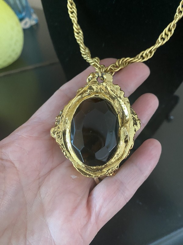 Vintage Brutalist Necklace Mr. We Design Big Topaz Glass Larry & Murray Erenberg