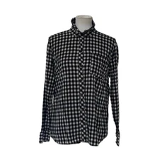 Lucky Brand Black and White Check Plaid Flannel Shirt Button Ip sz L Large