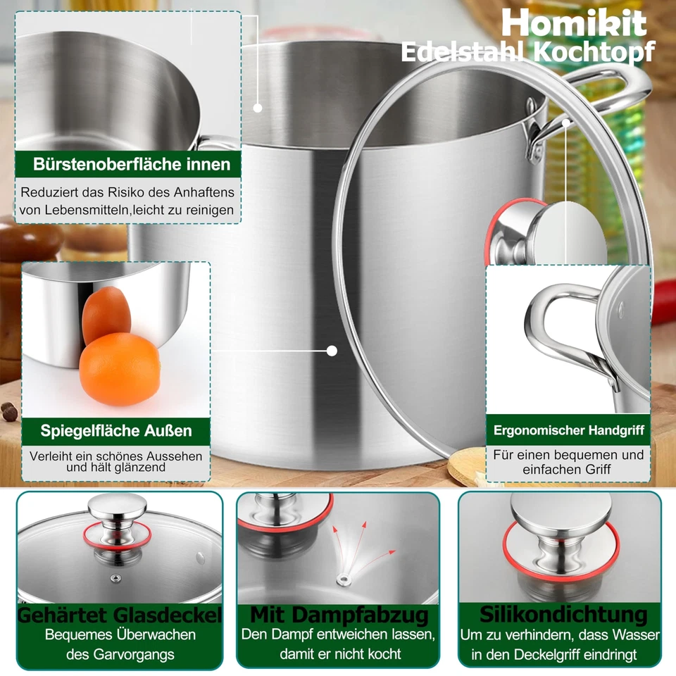 Kochtopf 10L Groß Suppentopf Topf Induktion aus 3-Lagen Edelstahl für alle He... - Bild 3 von 4