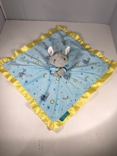 Goodnight Moon Bunny Baby Security Blanket Lovey Blue Yellow Satin Plush