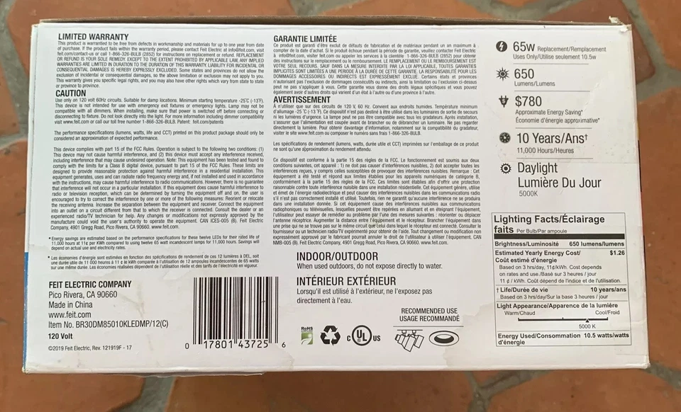 Feit Electric Dimmable Led BR 30 Flood 65W Soft White, 6 Count - Image 4 of 4