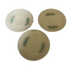 Vintage Fire King Oven Ware Milk Glass Saucers 6  Bonnie Blue Flowers Lot Of 3
