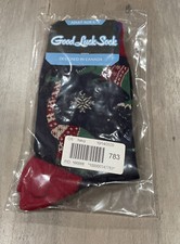 NWT Good Luck Sock Dinosaur Christmas Sweater Navy Red Green Adult OS