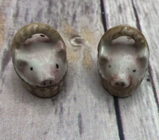 Miniature Pigs in Baskets Salt and Pepper Shakers Cork Stoppers Vintage MCM?