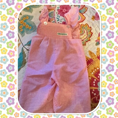 Schöner Vintage Jesmar Cabbage Patch Kinder Rüschen Overall rosa Gingham