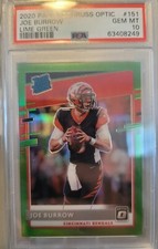 2020 Optic football Joe Burrow Lime Green Rated Rookie PSA 10 # 20/35