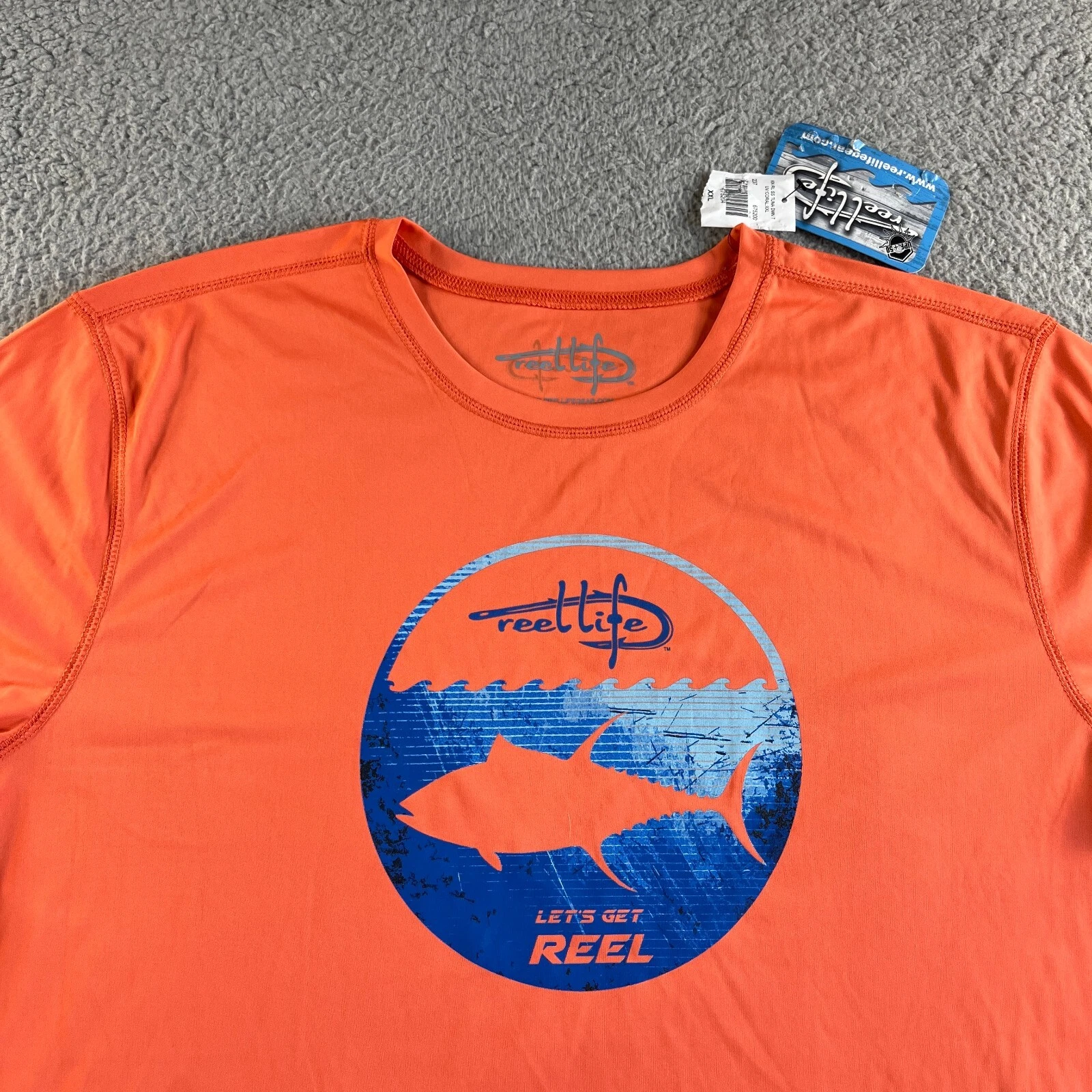 NEW Reel Life Shirt Mens 2XL XXL Orange Athletic Top Fish Tuna Outdoor Graphic