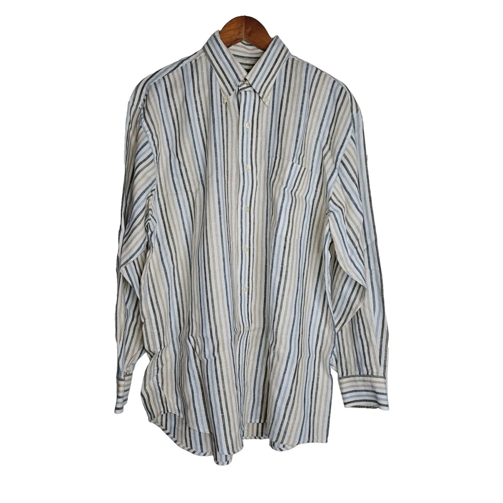 Lino Jos. A. Bank camisa de mangas largass informales a rayas con botones para hombres