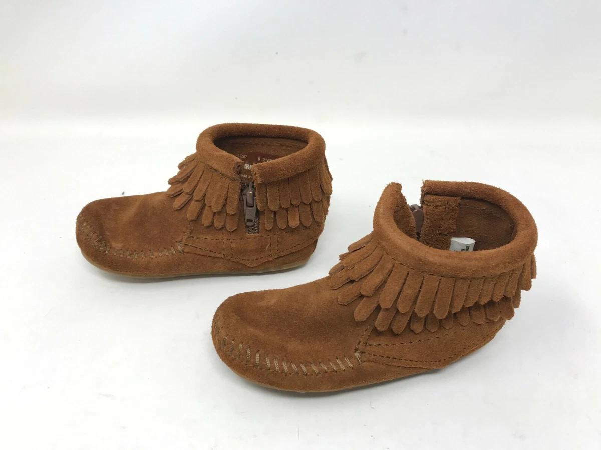 Girls Toddlers Minnetonka 1292 Double Fringe brown boots W124