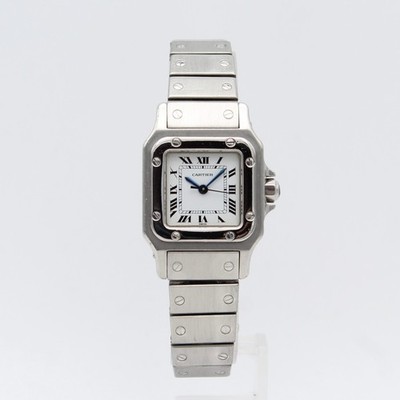 [2757] Cartier Santos Carree 24mm - 0901 Weiß Guter Zustand Stahl Damenuhr