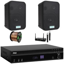 Pyle FM Radio Bluetooth Home Receiver, 2x 6.5'' 500W Waterproof Speakers + Mic