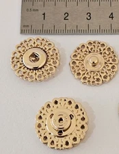 Metal Gold Snap Buttons. Floral Battern. 21 mm Special design.  10 Pieces.