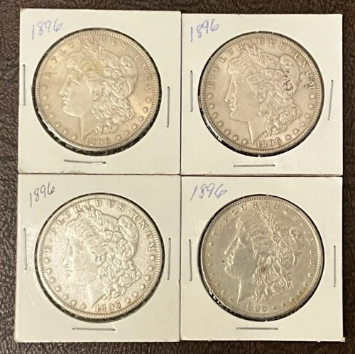 1896 Morgan Silver Dollar $1 90% Silver Lot of 4 Coins Uncertified VF/EF