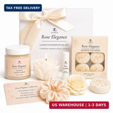 Rose Spa Gift Set for Women - 10pc Self Care Package with Rose Candle, Body Scru