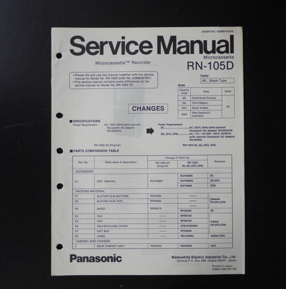Original PANASONIC RN-105D Microcassette Radio Recorder /Service Manual S35 - Bild 1 von 1