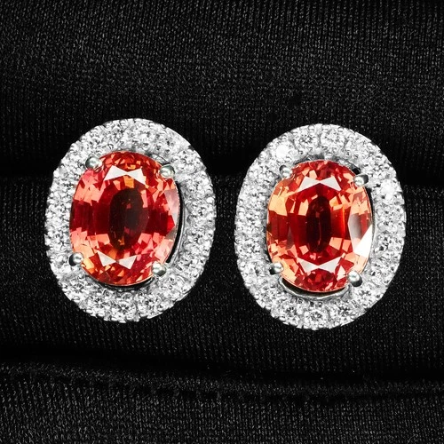 Exquisite Sunset Orange Sapphire 9.90Ct 925 Sterling Silver White Gold Earrings