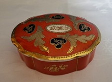 Oscar Schlegelmilch Bonboniere Deckeldose  Porzellan oval rot/gold Handarbeit