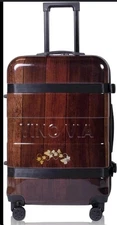 Vino Via 6 Bottle Wine Carrier Wooden Luggage Travel Case with Wheels Brown USA