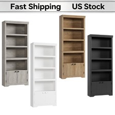 Farmhouse 5 Tier Bookcase 23.6W 69" Tall 2 Doors Adjustable Shelves for Office