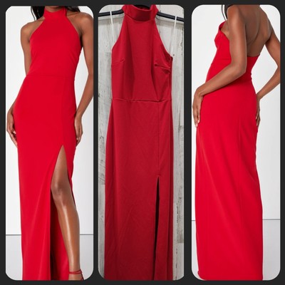 LULUS Remarkable Elegance Red Backless Halter Column Maxi Dress*Size SMALL**NWOT