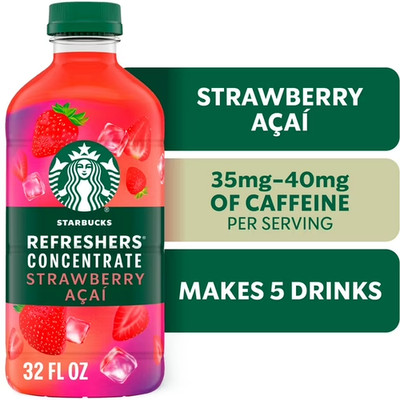 Starbucks Refreshers Concentrate Strawberry Acai, Refreshing Drink, Cold Drinks 