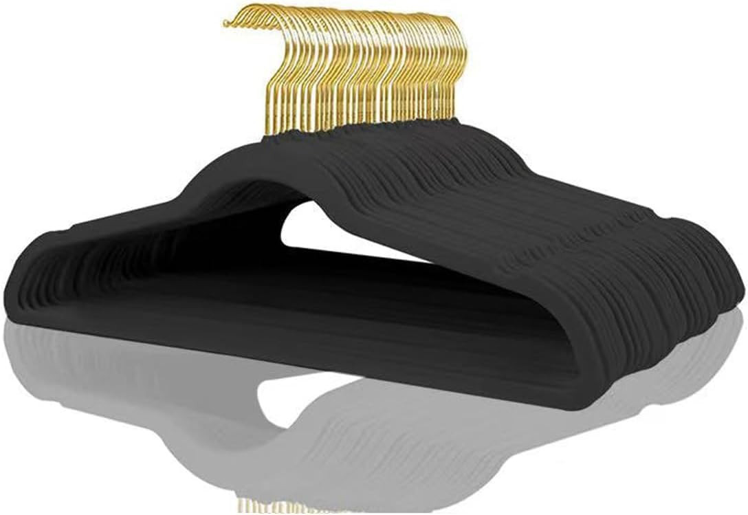 Black Velvet Non-Slip Shoulder Notch Felt Hangers 22-Pack